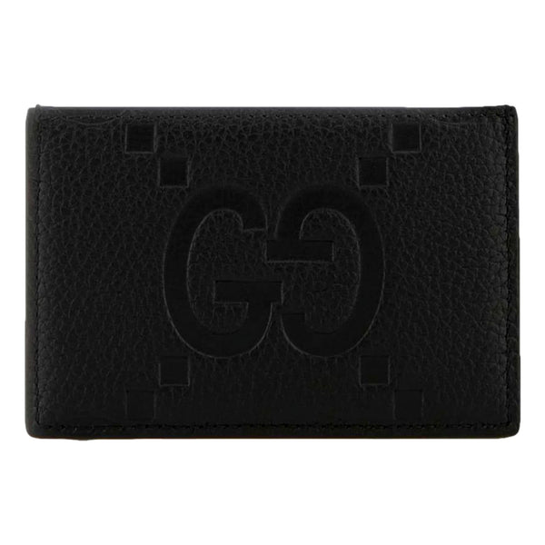 Gucci Jumbo GG Black Leather Card Holder Wallet Embossed Logo in Black, authentic new wallet, image 1