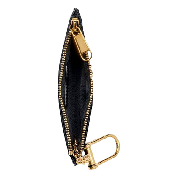 Gucci Zip Key Case Black Leather Card Holder Gold Logo Script in Black, authentic new wallet, image 4