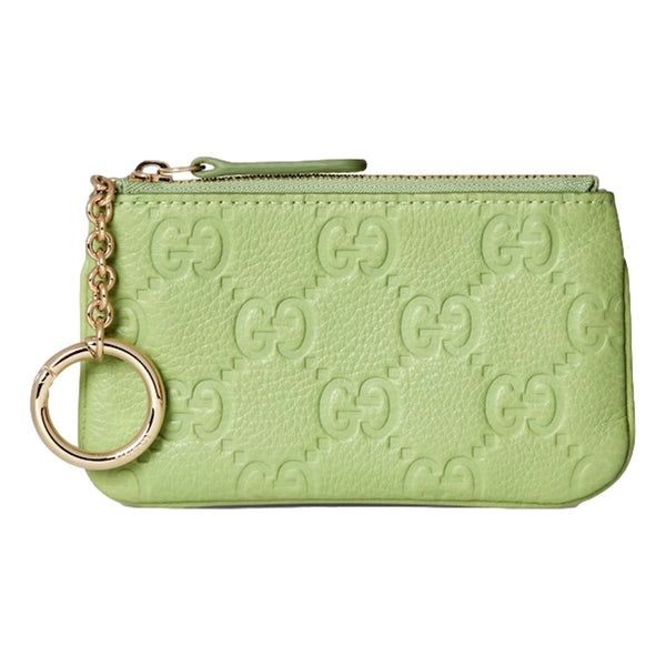 Gucci GG Embossed Light Green Leather Key Pouch in Light Green, authentic new keychain, image 1