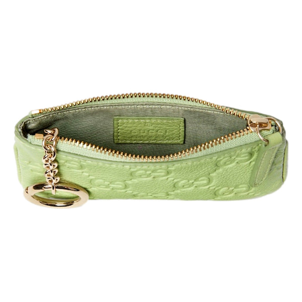 Gucci GG Embossed Light Green Leather Key Pouch in Light Green, authentic new keychain, image 3