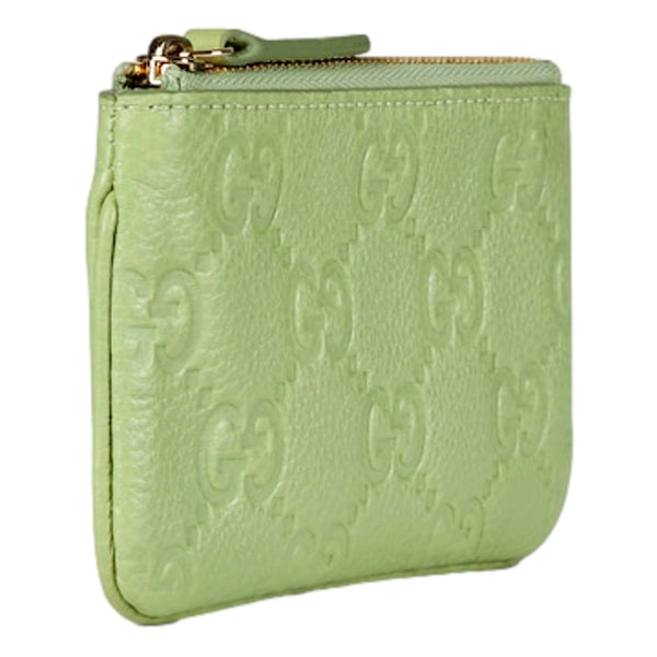 Gucci GG Embossed Light Green Leather Key Pouch in Light Green, authentic new keychain, image 2