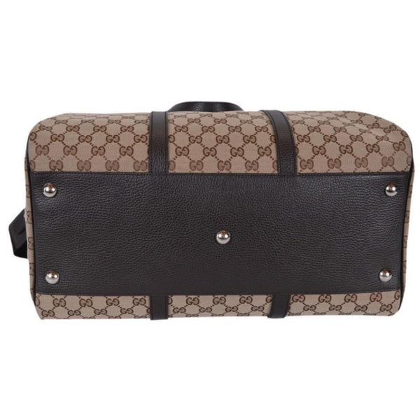 Gucci Large GG Logo Beige Canvas Brown Leather Strap Duffle Bag in Beige and Brown, authentic new handbag, image 4