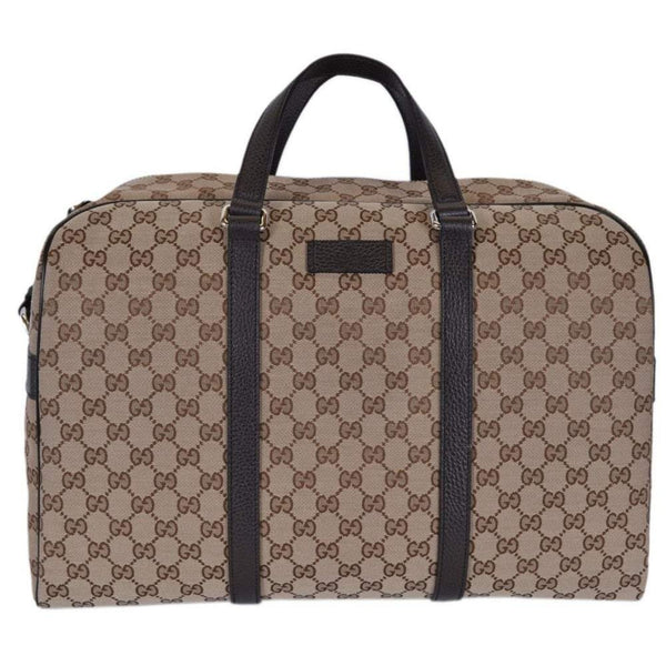 Gucci Large GG Logo Beige Canvas Brown Leather Strap Duffle Bag in Beige and Brown, authentic new handbag, image 1