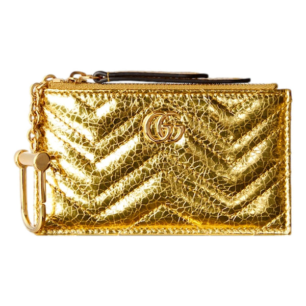 Gucci Marmont Gold Pleated Leather Key Pouch Wallet Keychain in Gold, authentic new wallet, image 1