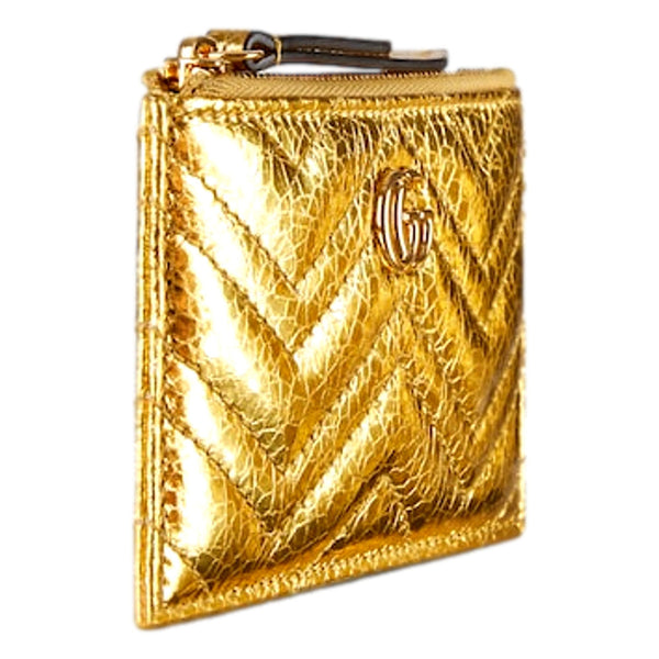 Gucci Marmont Gold Pleated Leather Key Pouch Wallet Keychain in Gold, authentic new wallet, image 3