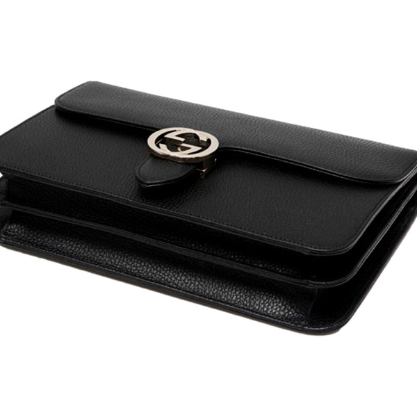 Gucci GG Marmont Crossbody Bag Black Pebbled Leather Gold Chain Interlocking GG — photo 2