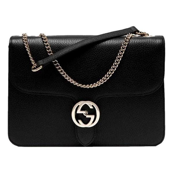 Gucci GG Marmont Crossbody Bag Black Pebbled Leather Gold Chain Interlocking GG — photo 5