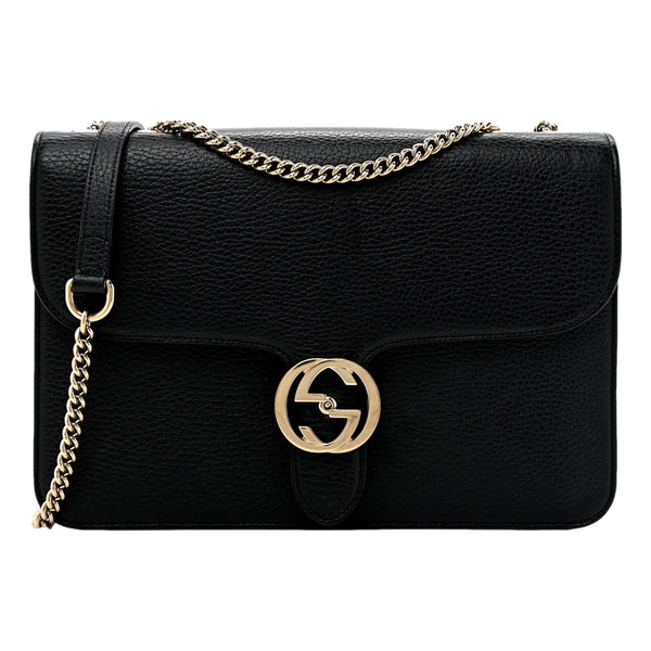 Gucci GG Marmont Crossbody Bag Black Pebbled Leather Gold Chain Interlocking GG — photo 1