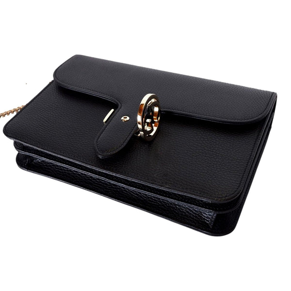 Gucci GG Marmont Crossbody Bag Black Pebbled Leather Gold Chain Interlocking GG — photo 3