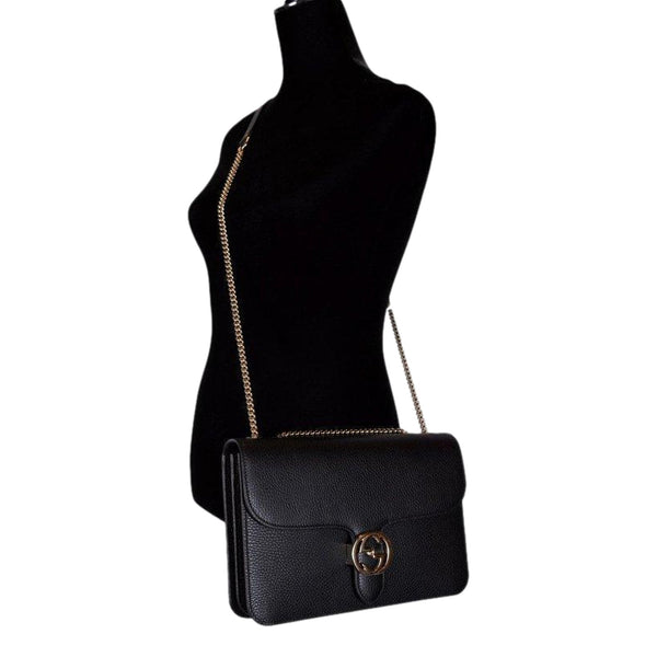 Gucci GG Marmont Crossbody Bag Black Pebbled Leather Gold Chain Interlocking GG — photo 10