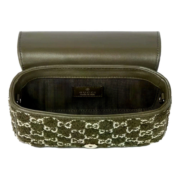 Gucci GG Super Mini Marmont Olive Green Boucle Terry Chain Crossbody Bag – interior view