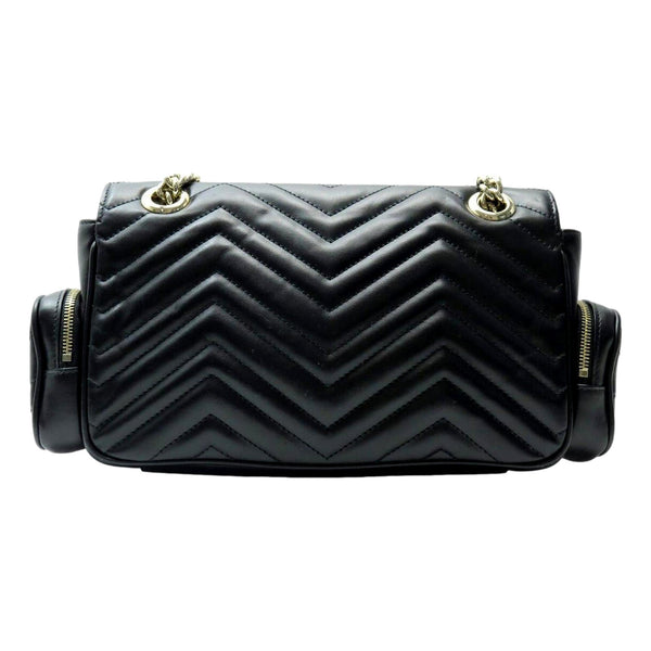 Gucci GG Marmont Dual Compartment Black Leather Shoulder Bag Gold Logo in Black, authentic new handbag, image 3