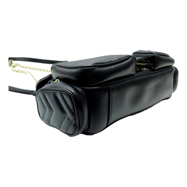 Gucci GG Marmont Dual Compartment Black Leather Shoulder Bag Gold Logo in Black, authentic new handbag, image 2
