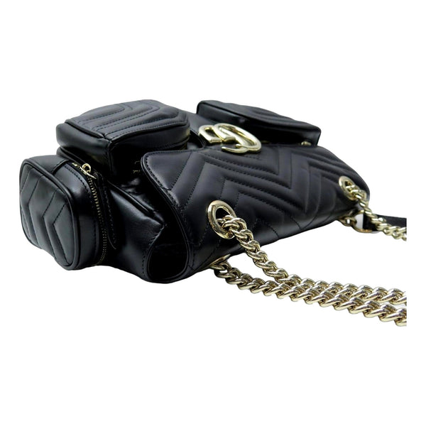 Gucci GG Marmont Dual Compartment Black Leather Shoulder Bag Gold Logo in Black, authentic new handbag, image 4