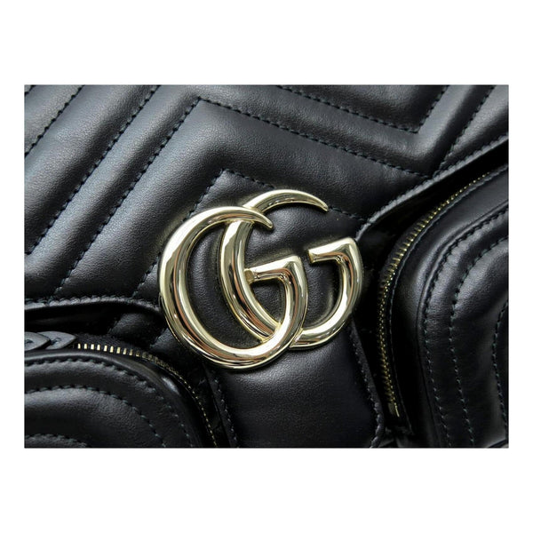 Gucci GG Marmont Dual Compartment Black Leather Shoulder Bag Gold Logo in Black, authentic new handbag, image 5