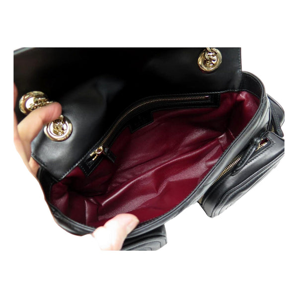 Gucci GG Marmont Dual Compartment Black Leather Shoulder Bag Gold Logo in Black, authentic new handbag, image 7