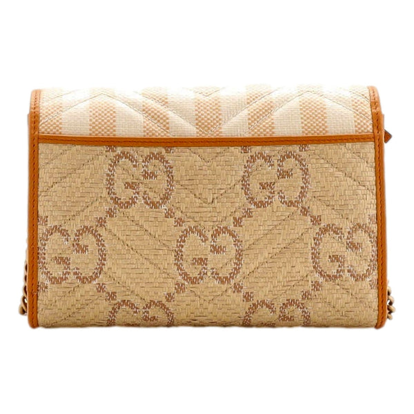 Gucci GG Marmont Raffia Wallet on Chain in Orange and Beige in Orange and Beige, authentic pre-loved handbag, image 3