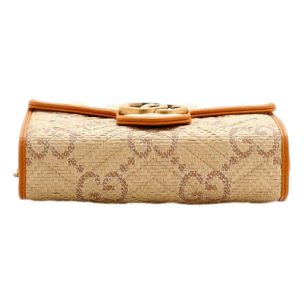 Gucci GG Marmont Raffia Wallet on Chain in Orange and Beige in Orange and Beige, authentic pre-loved handbag, image 4