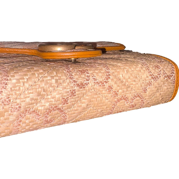 Gucci GG Marmont Raffia Wallet on Chain in Orange and Beige in Orange and Beige, authentic pre-loved handbag, image 8