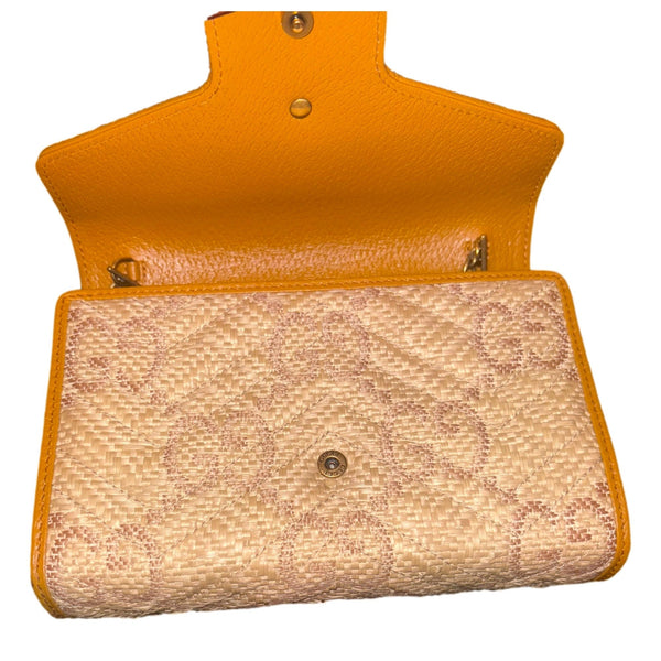 Gucci GG Marmont Raffia Wallet on Chain in Orange and Beige in Orange and Beige, authentic pre-loved handbag, image 6