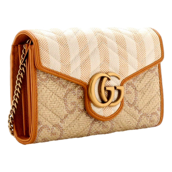 Gucci GG Marmont Raffia Wallet on Chain in Orange and Beige in Orange and Beige, authentic pre-loved handbag, image 2