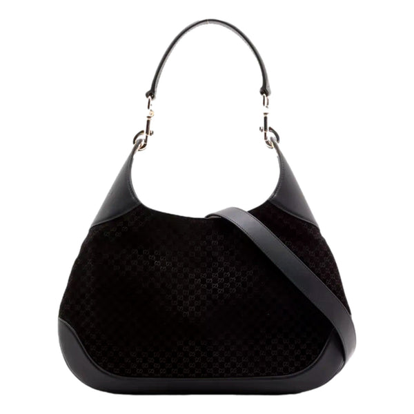 Gucci Micro GG B Medium Shoulder Bag Black Suede and Leather in Black, authentic new handbag, image 2