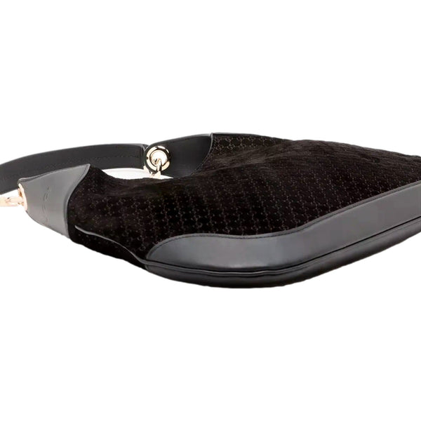 Gucci Micro GG B Medium Shoulder Bag Black Suede and Leather in Black, authentic new handbag, image 3