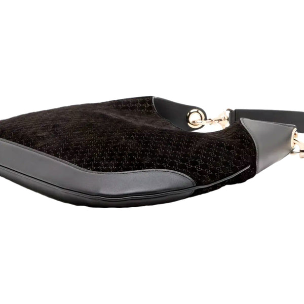 Gucci Micro GG B Medium Shoulder Bag Black Suede and Leather in Black, authentic new handbag, image 4