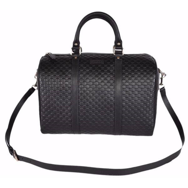 Gucci Microguccissima GG Boston Bag Black Embossed Leather Gold Hardware in Black, authentic new handbag, image 3