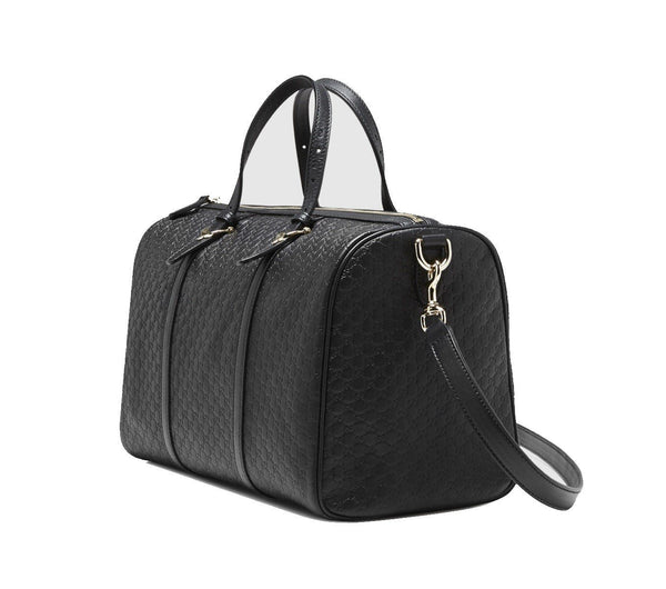 Gucci Microguccissima GG Boston Bag Black Embossed Leather Gold Hardware in Black, authentic new handbag, image 2