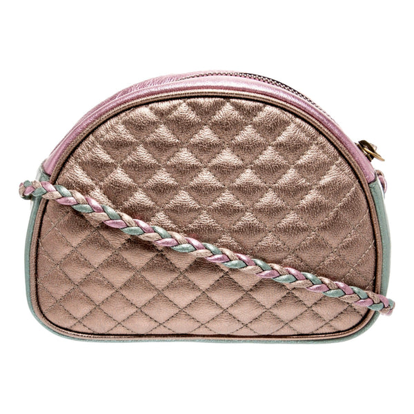 Gucci Mini Zumi Quilted Nappa Trapuntata Metallic Dome Crossbody Bag Pink and Blue – back view