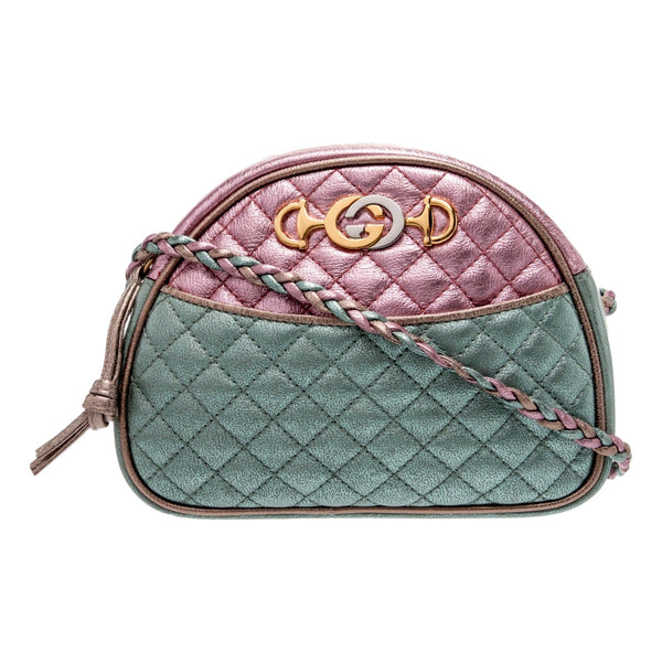 Gucci Mini Zumi Quilted Nappa Trapuntata Metallic Dome Crossbody Bag Pink and Blue – front view