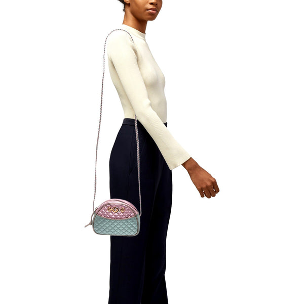 Gucci Mini Zumi Quilted Nappa Trapuntata Metallic Dome Crossbody Bag Pink and Blue – detail view 2