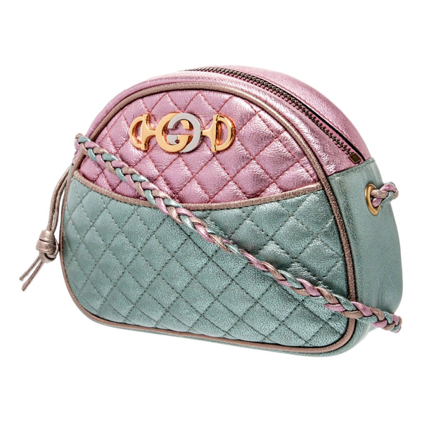 Gucci Mini Zumi Quilted Nappa Trapuntata Metallic Dome Crossbody Bag Pink and Blue – side view