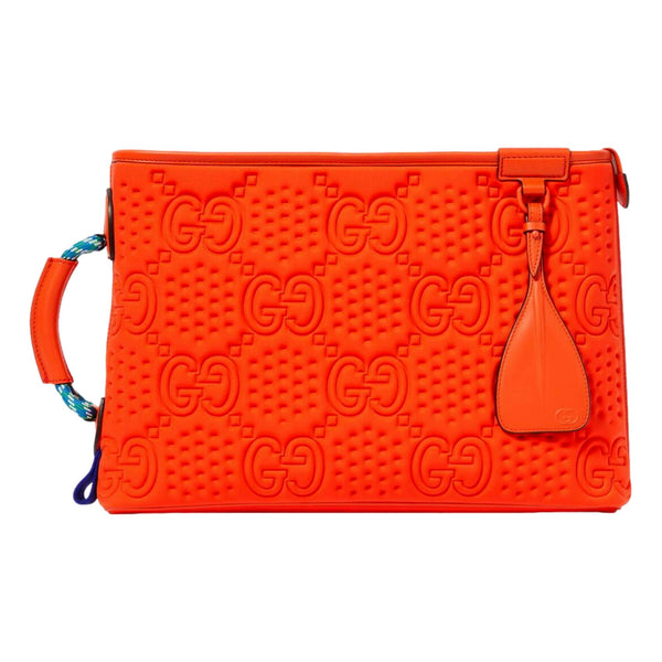 Gucci Off The Grid GG Embossed Orange Rubber Pouch Clutch Bag in Bright Orange, authentic new handbag, image 1