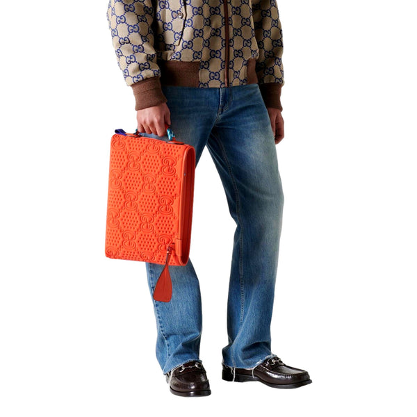 Gucci Off The Grid GG Embossed Orange Rubber Pouch Clutch Bag in Bright Orange, authentic new handbag, image 5