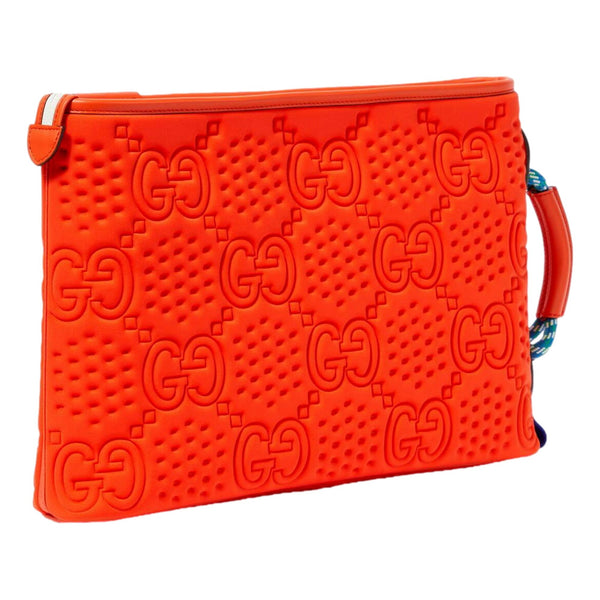 Gucci Off The Grid GG Embossed Orange Rubber Pouch Clutch Bag in Bright Orange, authentic new handbag, image 2