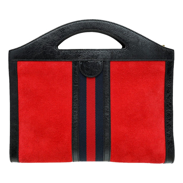 Gucci Ophidia Bicolor Red Suede Black Leather Slip Handle Tote Bag in Red and Black, authentic pre-loved handbag, image 2