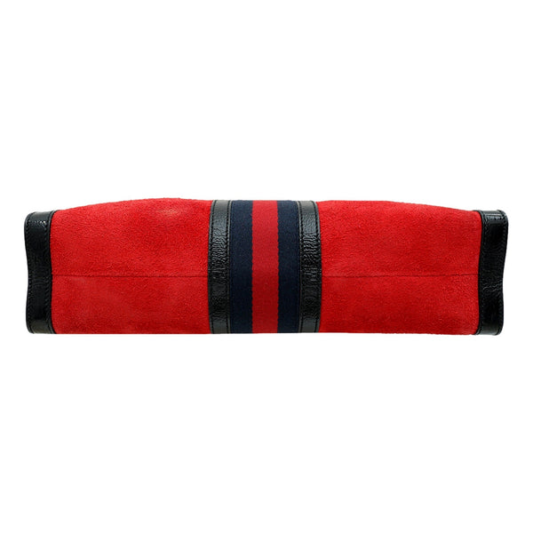 Gucci Ophidia Bicolor Red Suede Black Leather Slip Handle Tote Bag in Red and Black, authentic pre-loved handbag, image 3