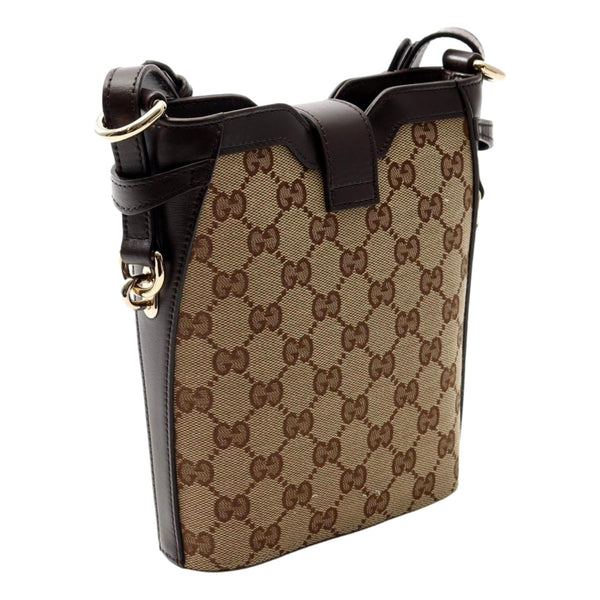 Gucci Original GG Canvas Web Stripe Mini Bucket Bag Beige Brown in Beige and Brown, authentic new handbag, image 2