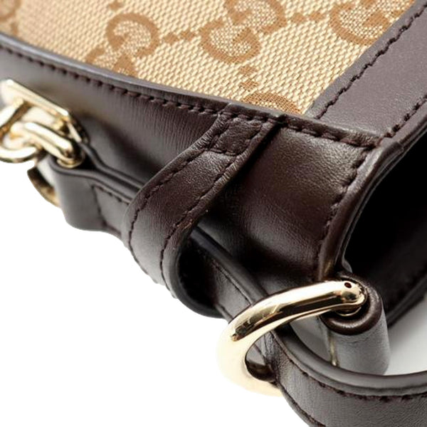 Gucci Original GG Canvas Web Stripe Mini Bucket Bag Beige Brown in Beige and Brown, authentic new handbag, image 4