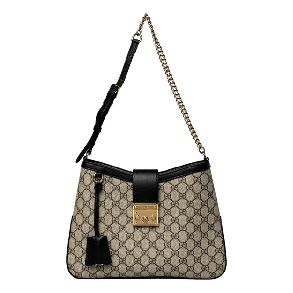 Gucci GG Supreme Monogram Canvas Medium Padlock Shoulder Bag Black in Black and beige, authentic new handbag, image 1