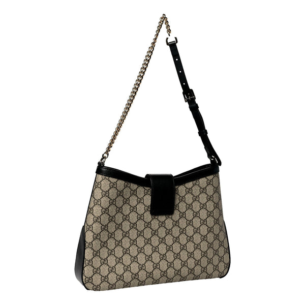 Gucci GG Supreme Monogram Canvas Medium Padlock Shoulder Bag Black in Black and beige, authentic new handbag, image 2