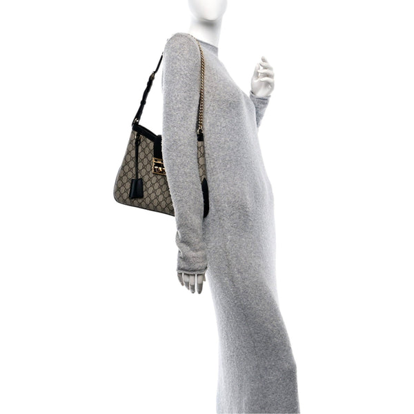 Gucci GG Supreme Monogram Canvas Medium Padlock Shoulder Bag Black in Black and beige, authentic new handbag, image 8
