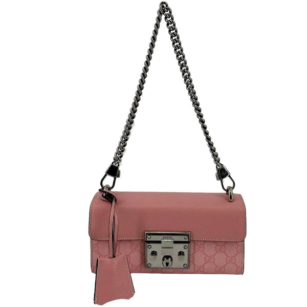 Gucci Padlock Small Handbag Pink GG Supreme Canvas Chain Shoulder Bag in Pink, authentic new handbag, image 1