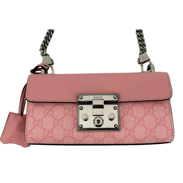 Gucci Padlock Small Handbag Pink GG Supreme Canvas Chain Shoulder Bag in Pink, authentic new handbag, image 2