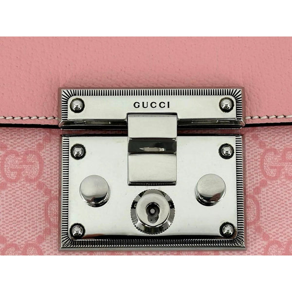 Gucci Padlock Small Handbag Pink GG Supreme Canvas Chain Shoulder Bag in Pink, authentic new handbag, image 12