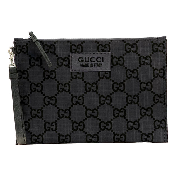 Gucci Ripstop Canvas Jumbo GG Large Clutch Wristlet Gray Black in Gray and Black, authentic new handbag, image 1