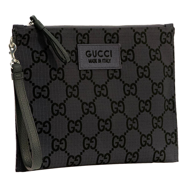 Gucci Ripstop Canvas Jumbo GG Large Clutch Wristlet Gray Black in Gray and Black, authentic new handbag, image 2