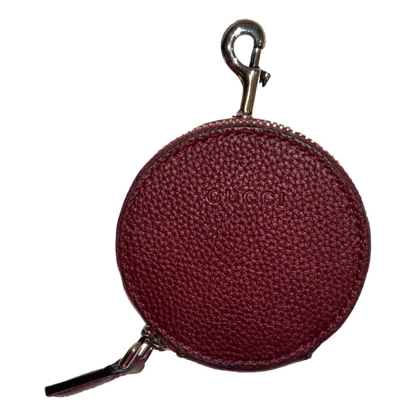 Gucci Round Coin Case Keychain Calf Leather Burgundy Red Pouch in Burgundy Red, authentic new keychain, image 1
